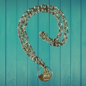 Vintage 1967‎ HMS Endeavour Cut Out Coin Pendant Gold Tone 28 Inch Double Chain